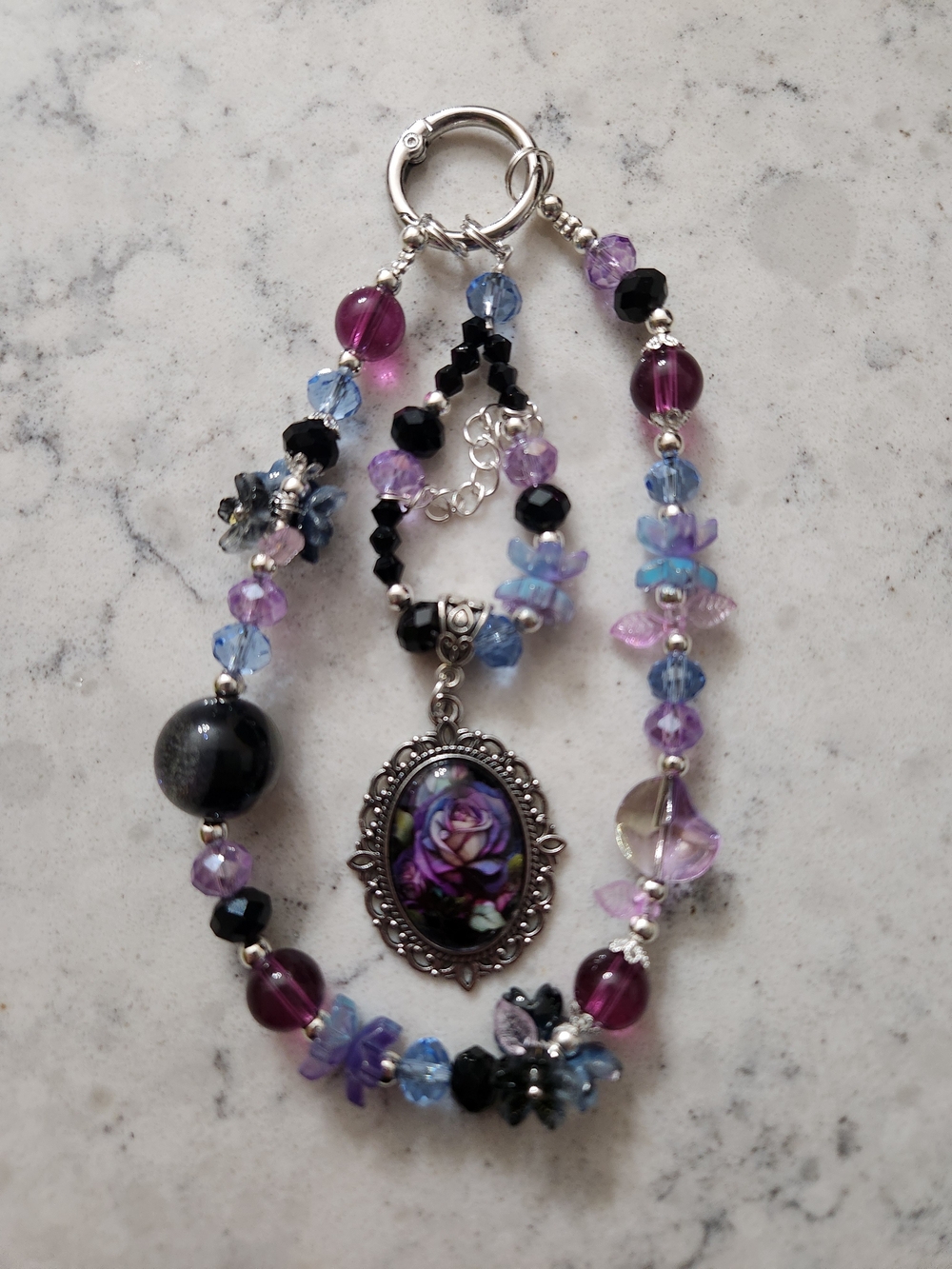 Purple Floral Pendant Keychain